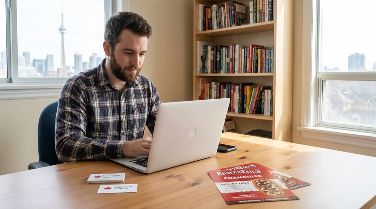 Buyer researching a franchise brochure online